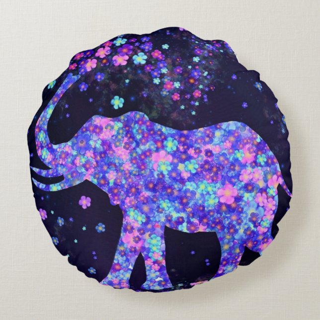 Elephant Flowers - Spring Joy Round Cushion (Back)