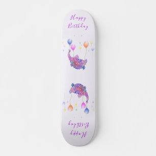 Elephant Flying Balloons Birthday Skateboard Gift