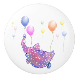 Elephant Flying Ceramic Knob Colourful Balloons