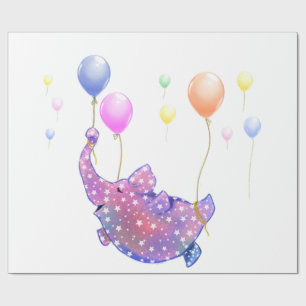 Elephant Flying with Balloons Funny Wrapping Paper