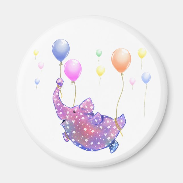 Elephant Flying with Colourful Balloons Magnet (Front)