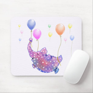 Elephant Flying with Colourful Balloons Mouse Pad