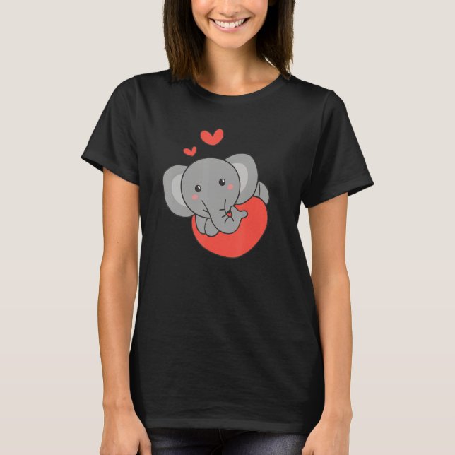 Elephant For Valentine s Day Cute Animals With Hea T-Shirt (Front)
