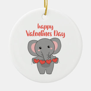 Elephant For Valentine's Day Cute Animals With Ceramic Ornament