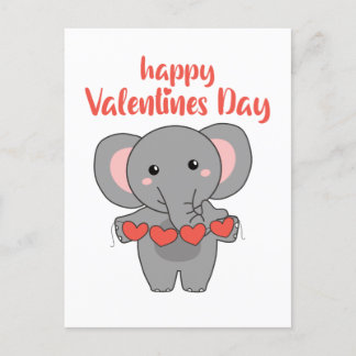 Elephant For Valentine's Day Cute Animals With Postcard