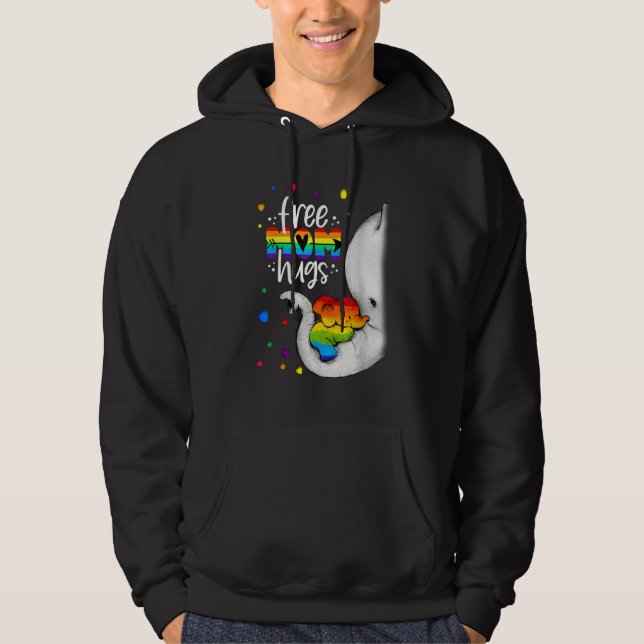 Elephant Free Mom Hugs Rainbow LGBTQ LGBT Pride Mo Hoodie (Front)
