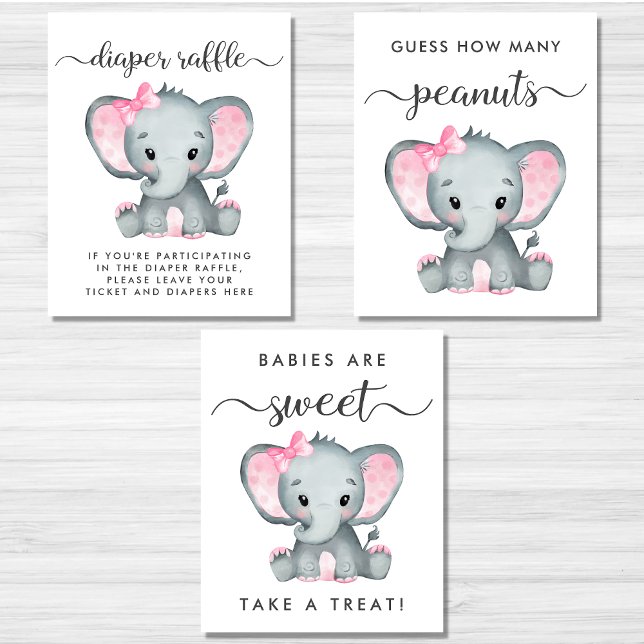 Elephant Games Favours Baby Girl Shower Poster Set (Creator Uploaded)