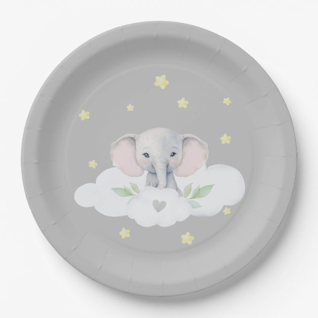 Elephant Gender Neutral Baby Shower Tableware Paper Plate (Front)