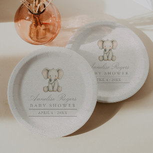 Elephant Gender Neutral Brown Baby Shower Paper Plate