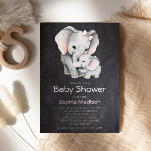 Elephant Gender Neutral Chalkboard baby shower Invitation