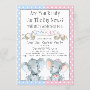 Elephant Gender Reveal Baby Shower Invitations