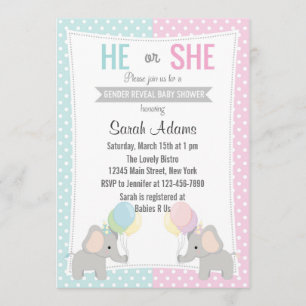 Elephant Gender Reveal Party Invitation