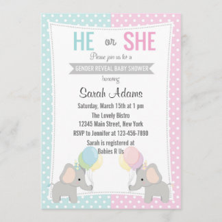 Elephant Gender Reveal Party Invitation