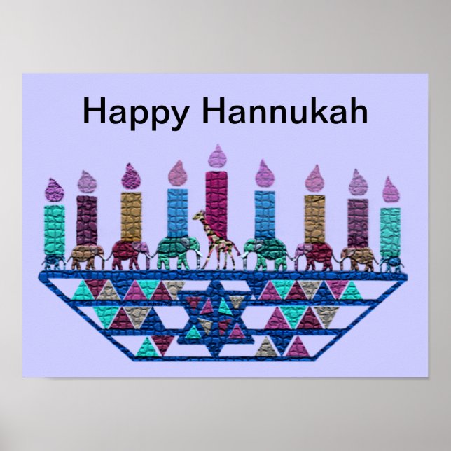 Elephant Geometric Hannukah Menorah Print (Front)