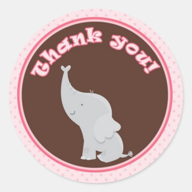 Elephant Gift Favour Label Sticker Pink Brown (Front)