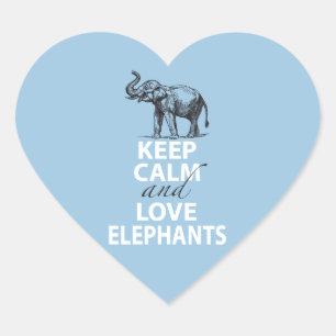 Elephant Gift Keep Calm and Love Elephants Print Heart Sticker