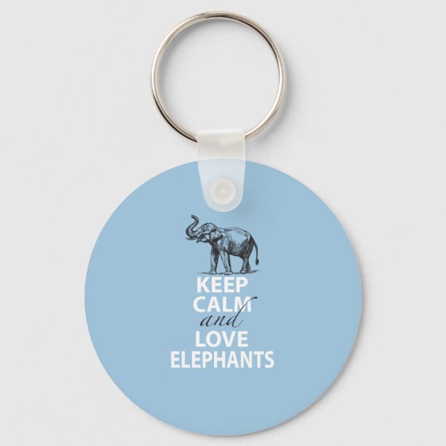 Elephant Gift Keep Calm and Love Elephants Print Key Ring (Front)
