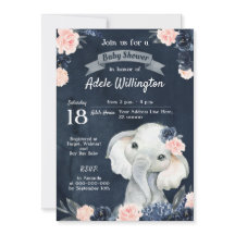 Elephant Gift Watercolor Floral Navy Pink Baby