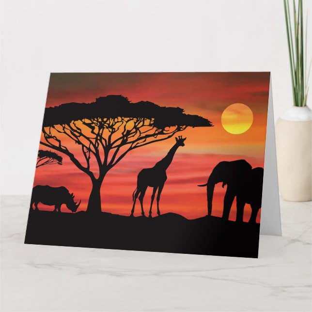 Elephant, Giraffe and Rhinoceros in Africa Card (Front)