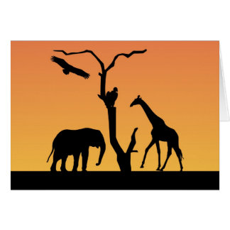 elephant giraffe silhouette greetings card