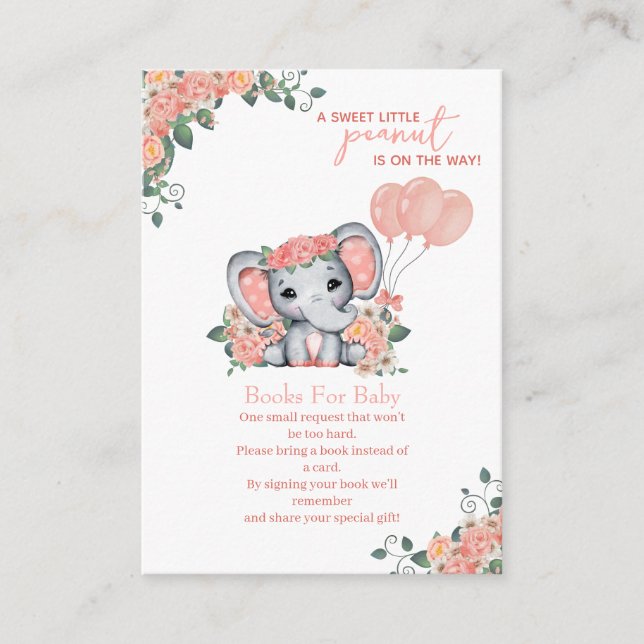 Elephant Girl Baby Shower, Books for Baby Enclosure Card (Front)