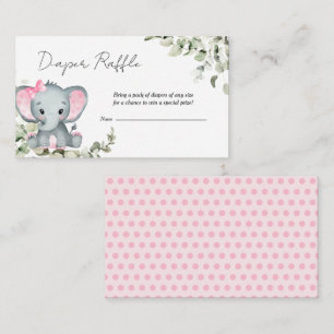 Elephant Girl Baby Shower Diaper Raffle Enclosure Card