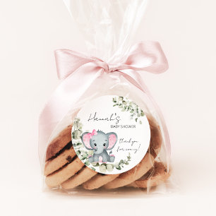 Elephant Girl Baby Shower Favour Classic Round Sticker