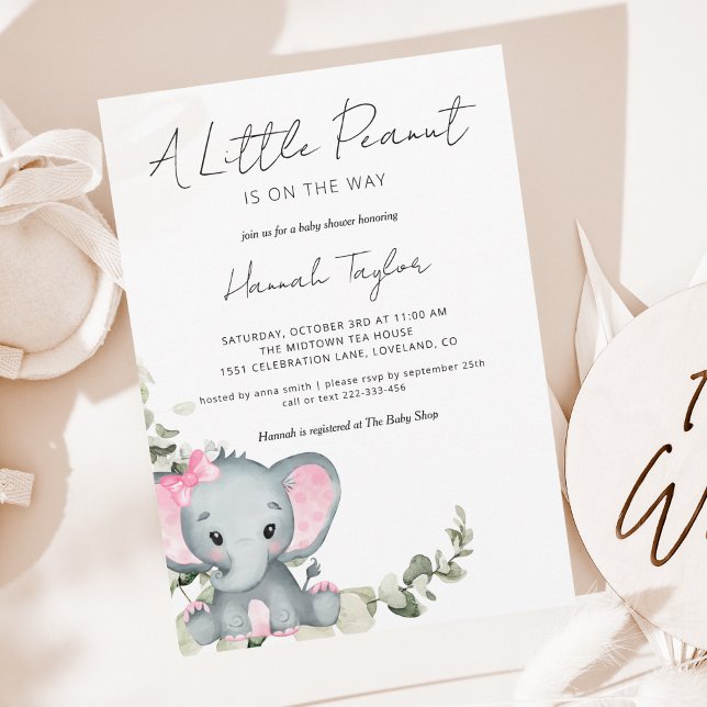 Elephant Girl Baby Shower Invitation (Creator Uploaded)