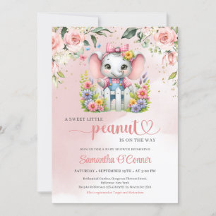Elephant girl Baby Shower Invitation peanut