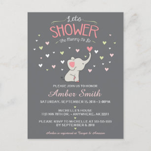 Elephant Girl Baby Shower Invitation Postcard