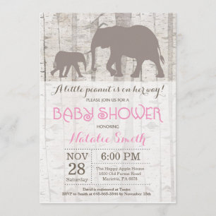 Elephant Girl Baby Shower Invitation Rustic