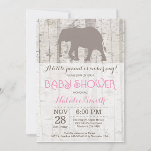 Elephant Girl Baby Shower Invitation Rustic