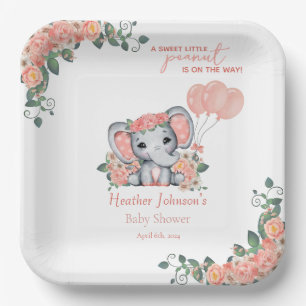 Elephant Girl Baby Shower Paper Plate