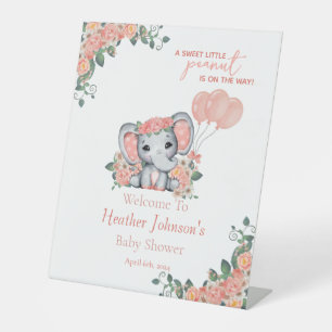 Elephant Girl Baby Shower Pedestal Sign