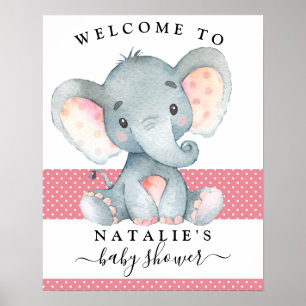 Elephant Girl Baby Shower Pink Welcome Sign Poster