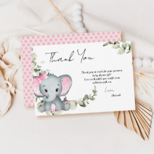 Elephant Girl Baby Shower Thank You Card