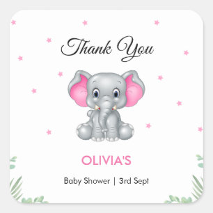 Elephant Girl Baby Shower Thank You  Square Sticker
