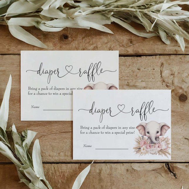 Elephant Girl Boho Baby Shower Diaper Raffle Enclosure Card (Creator Uploaded)