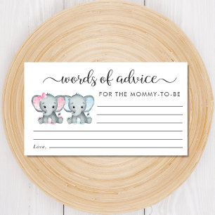 Elephant Girl Boy Twins Baby Shower Advice Enclosure Card