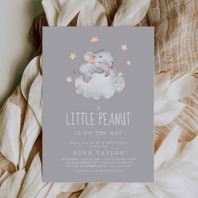 Elephant Girl | Grey Little Peanut Baby Shower Invitation (Creator Uploaded)