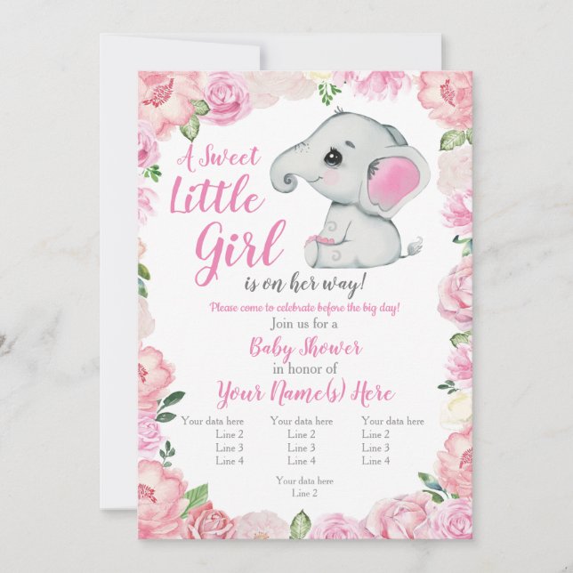 Elephant Girl Invitation, rose rustic, pink Invitation (Front)