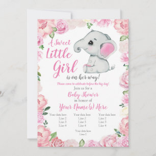 Elephant Girl Invitation, rose rustic, pink Invitation