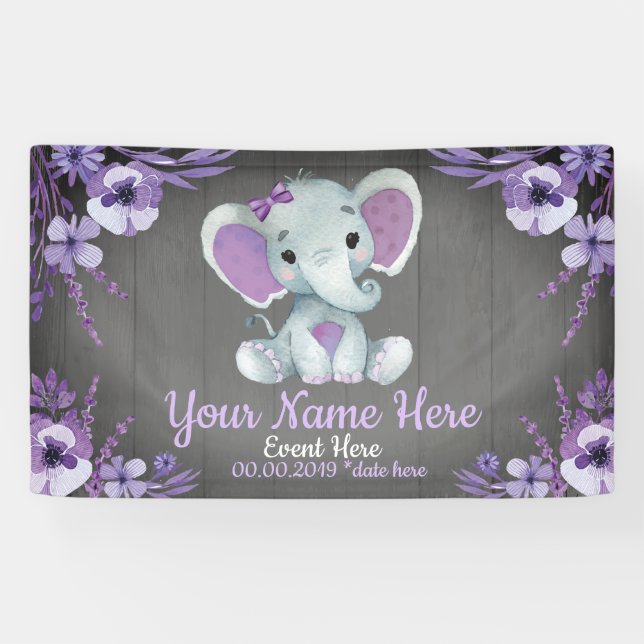 Elephant Girl Purple Backdrop Banner Floral (Horizontal)