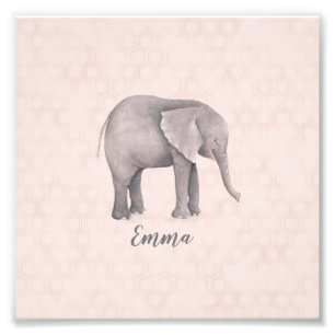 Elephant Girl with Pink Geometric Background Photo Print