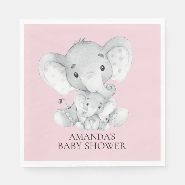 Elephant Girls Baby Shower Paper Napkins (Front)