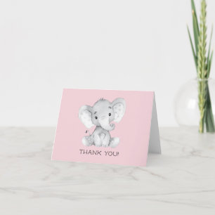 Elephant Girls Baby Shower Thank You Note Card