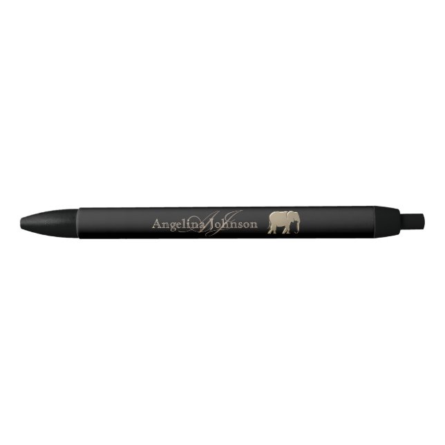 Elephant Gold and Black Monogrammed Black Ink Pen (Front)