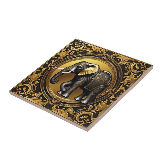 Elephant gold ornamental frame ceramic tile (Side)