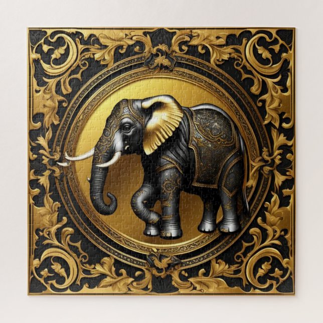 Elephant gold ornamental frame jigsaw puzzle (Vertical)