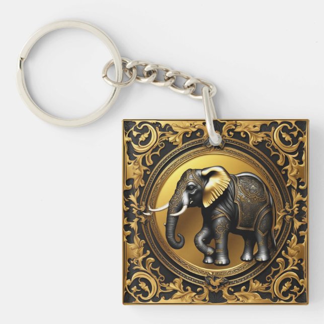 Elephant gold ornamental frame key ring (Front)